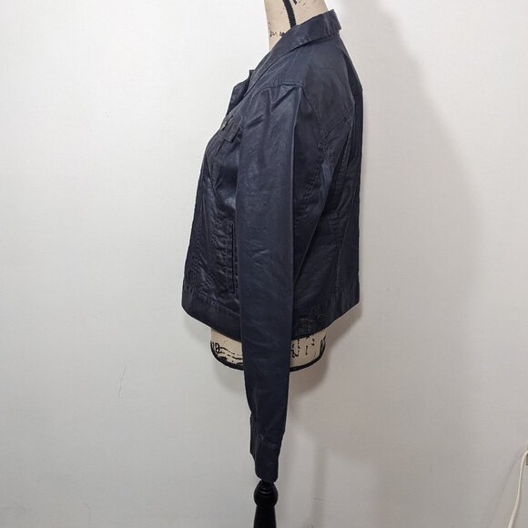 Lauren Ralph Lauren Navy Blue Faux Leather Coated Jacket Women's L / XL? - Picture 4 of 10
